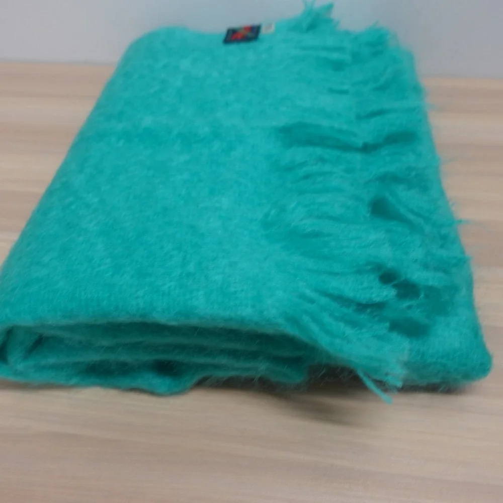 Vintage Wool Mohair Shawl Wrap Womens Blue Throw Blanket Scottish GARTMORN 28x70